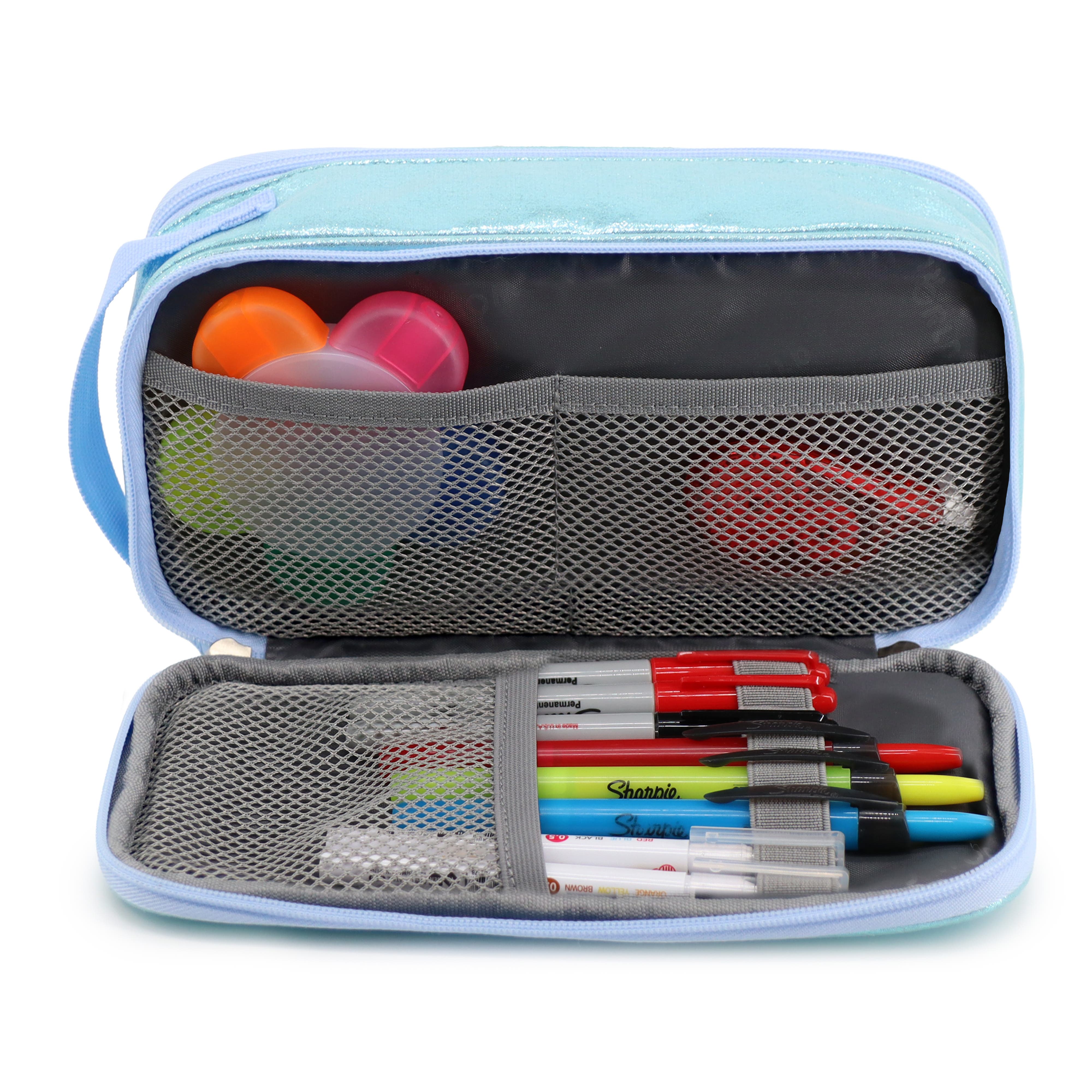 Doodle Pencil Case with Handle Strap, Alternate, color, Metallic Teal