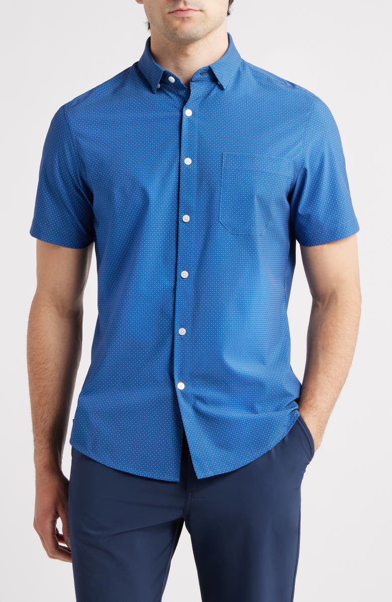 Mizzen+Main Leeward Trim Fit Neat Short Sleeve Button-Up Shirt, Main, color, Set Sail Dual Dots