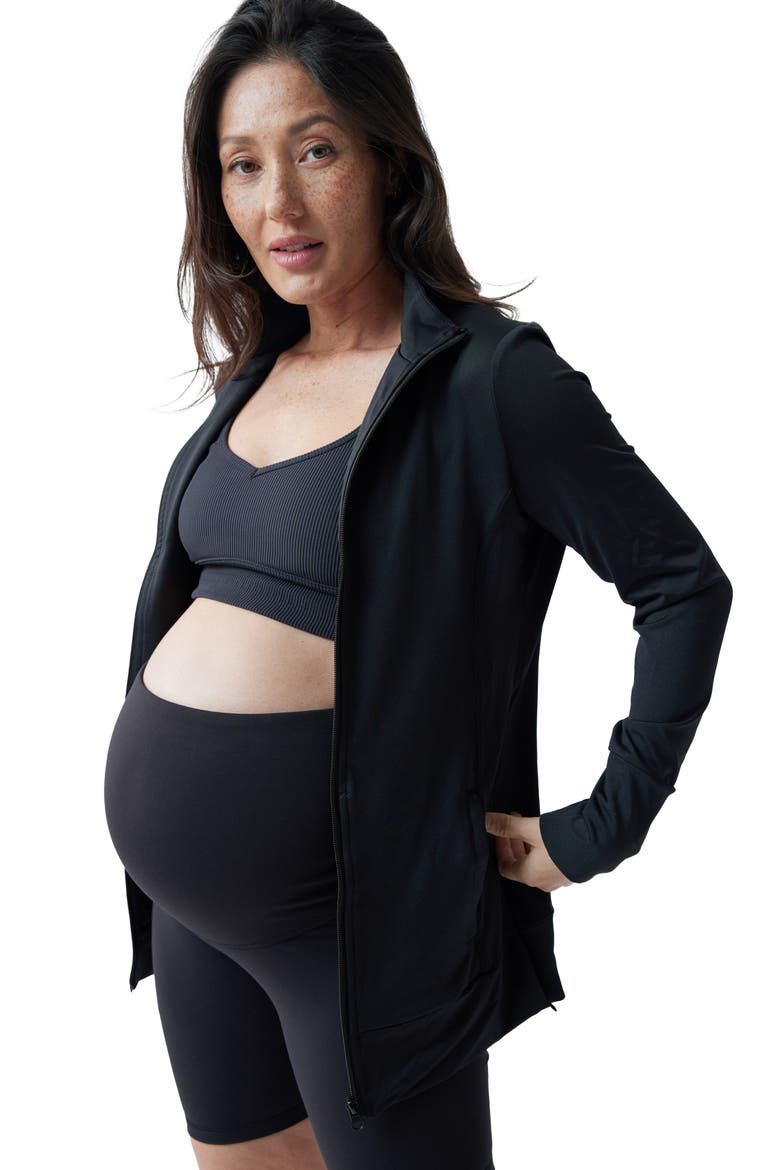 Active Side Zip Maternity Jacket, Alternate, color, BLACK