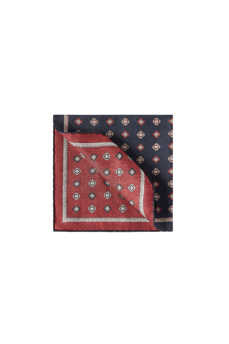 Silk pocket square with medallion design, Alternate, color, Navy Blue