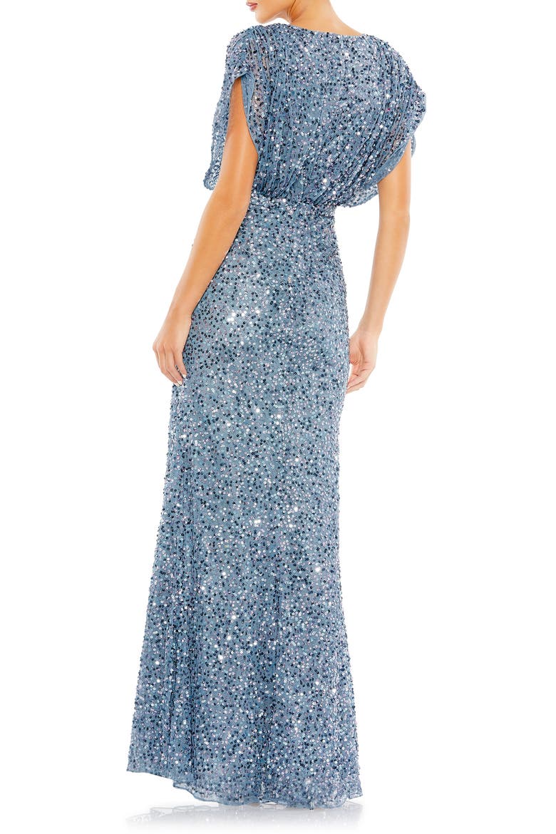 Draped Sleeve Sequin V-Neck Gown, Alternate, color, SLATE BLUE