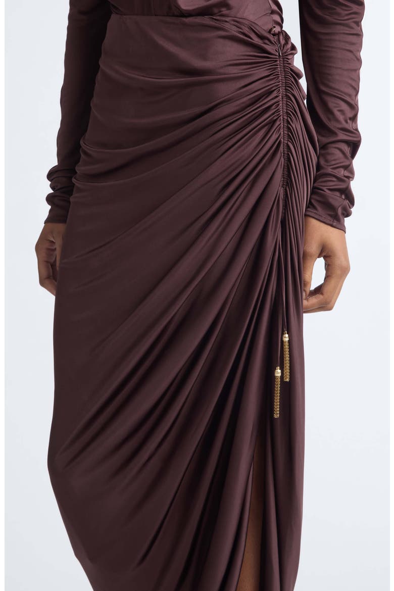 Draped Viscose Jersey Slit Midi Skirt, Alternate, color, A51 BROWN