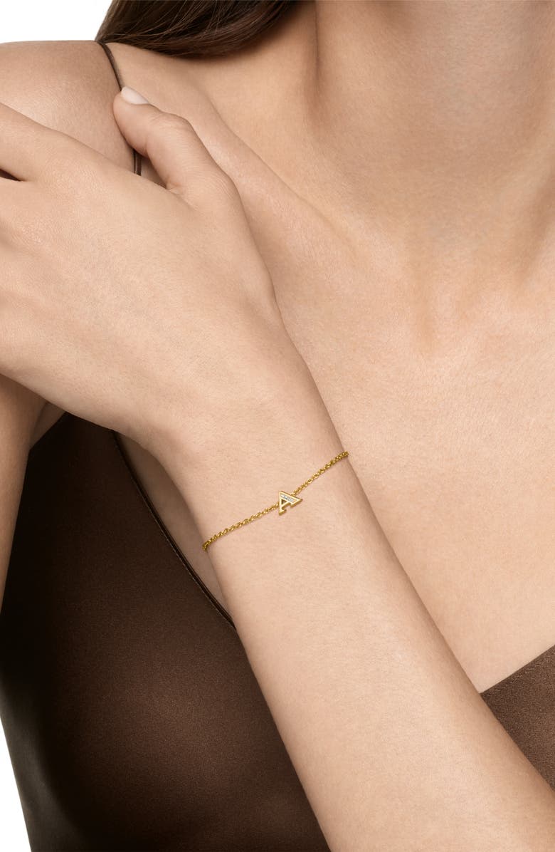 David Yurman Petite Pavé Initial Chain Bracelet in 18K Yellow Gold with Diamonds, Alternate, color, Diamond A