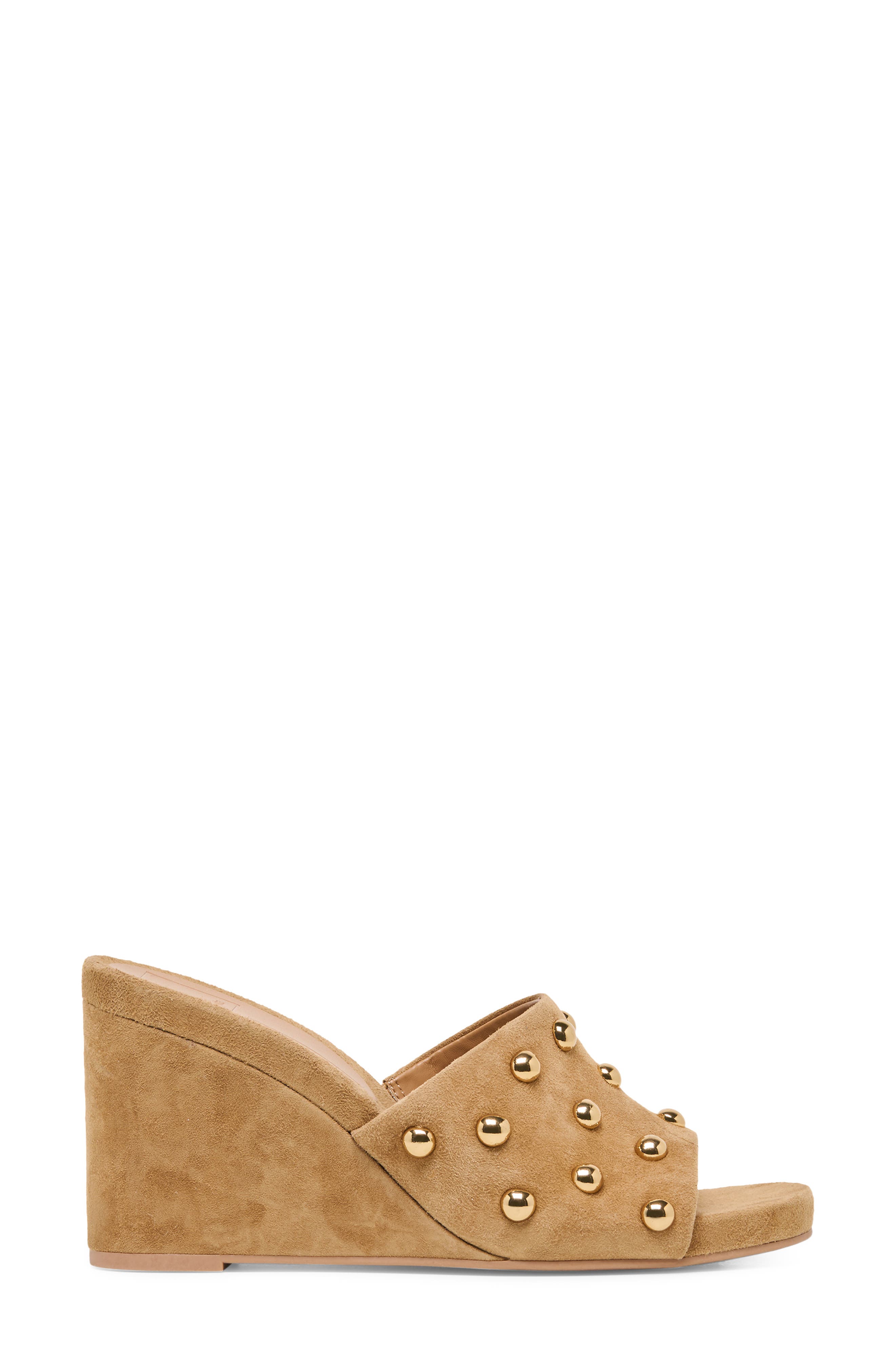 Dolce Vita Holta Stud Wedge Sandal, Alternate, color, Light Brown Suede