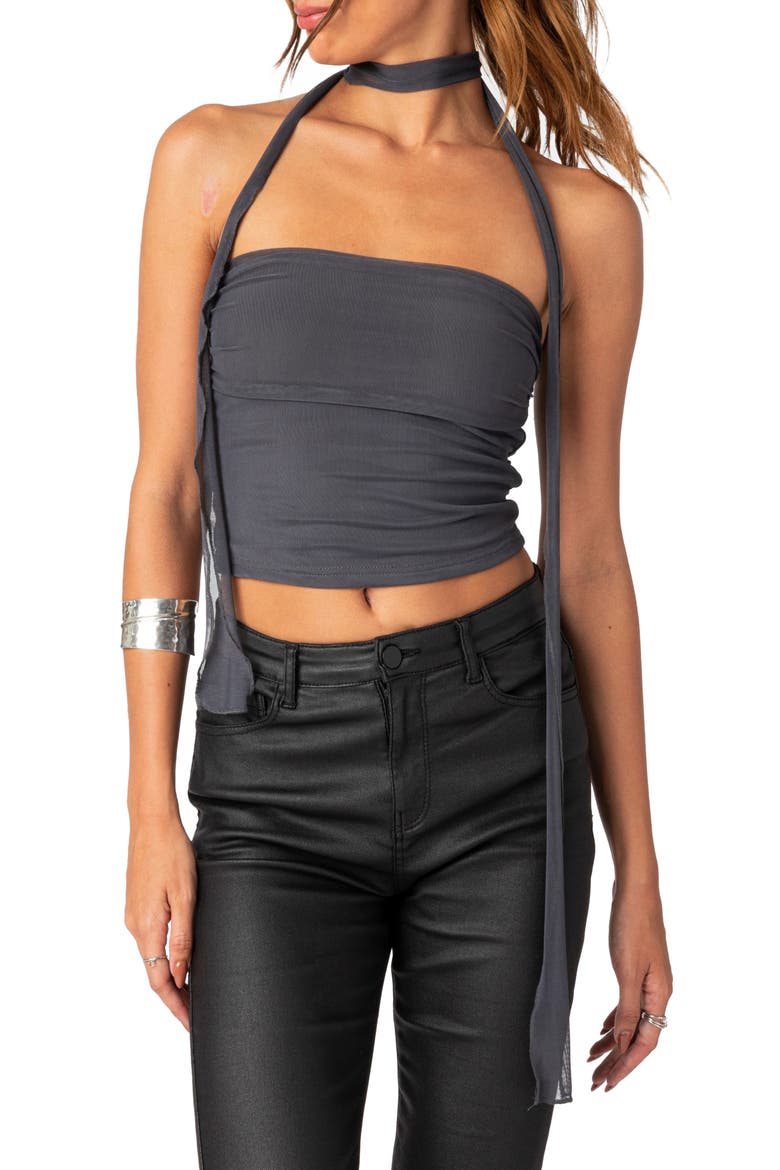 Gathered Strapless Crop Top & Scarf, Main, color, DARK-GRAY