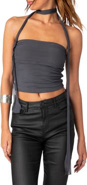 EDIKTED Gathered Strapless Crop Top & Scarf