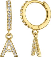 FZN Pavé Cubic Zirconia Initial Huggie Drop Earrings