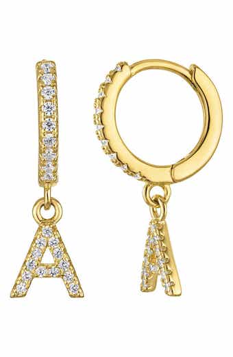 FZN Pavé Cubic Zirconia Initial Huggie Drop Earrings