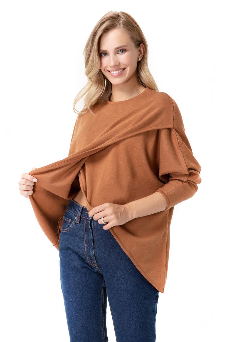 Let Loose Crossover Long Sleeve Maternity/Nursing Knit Top, Alternate, color, TOFFEE