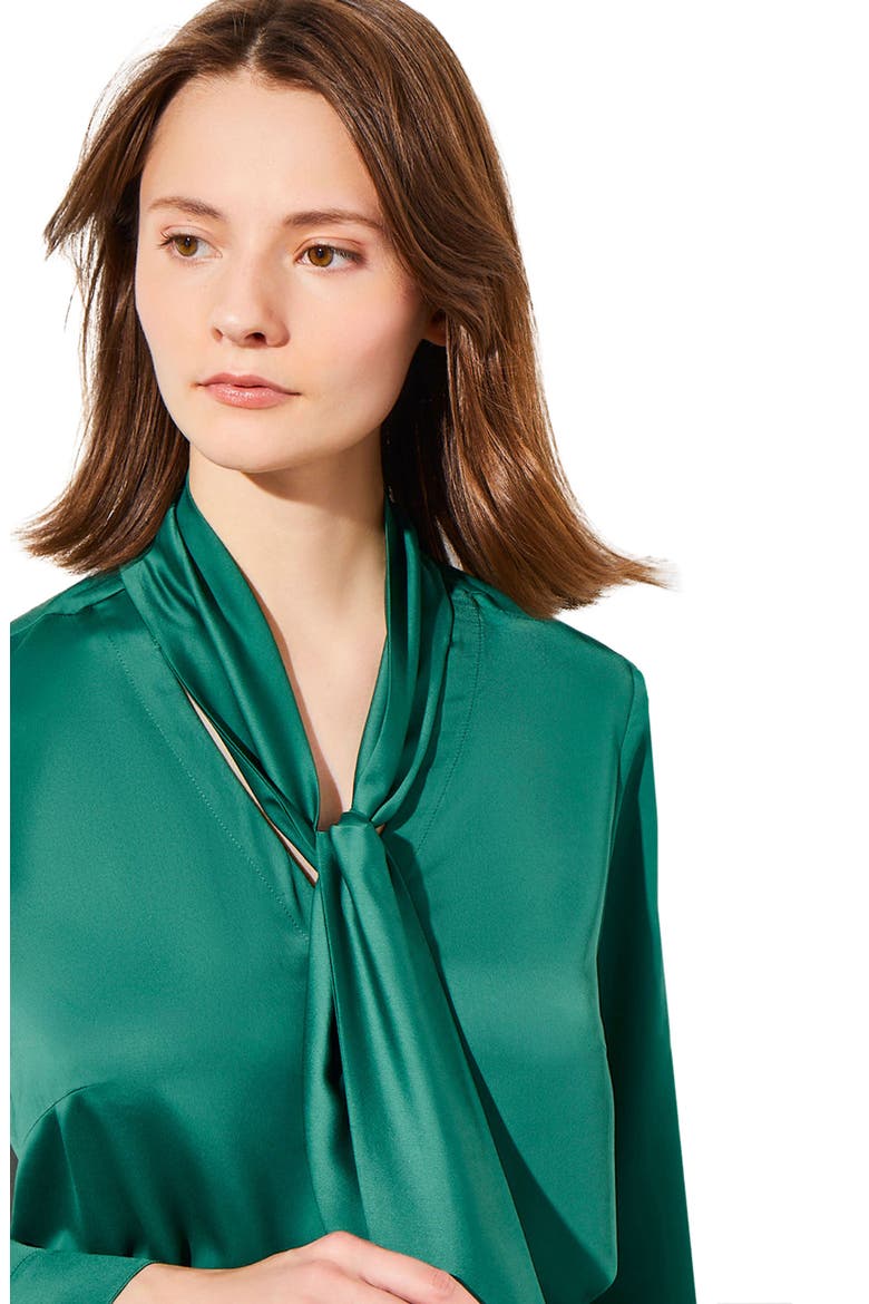 Tie Neck Crêpe de Chine Blouse, Alternate, color, JEWEL GREEN