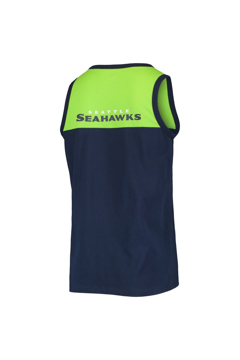 Men's Starter College Navy/Neon Green Seattle Seahawks Team Touchdown Fashion Tank Top, Alternate, color, Navy