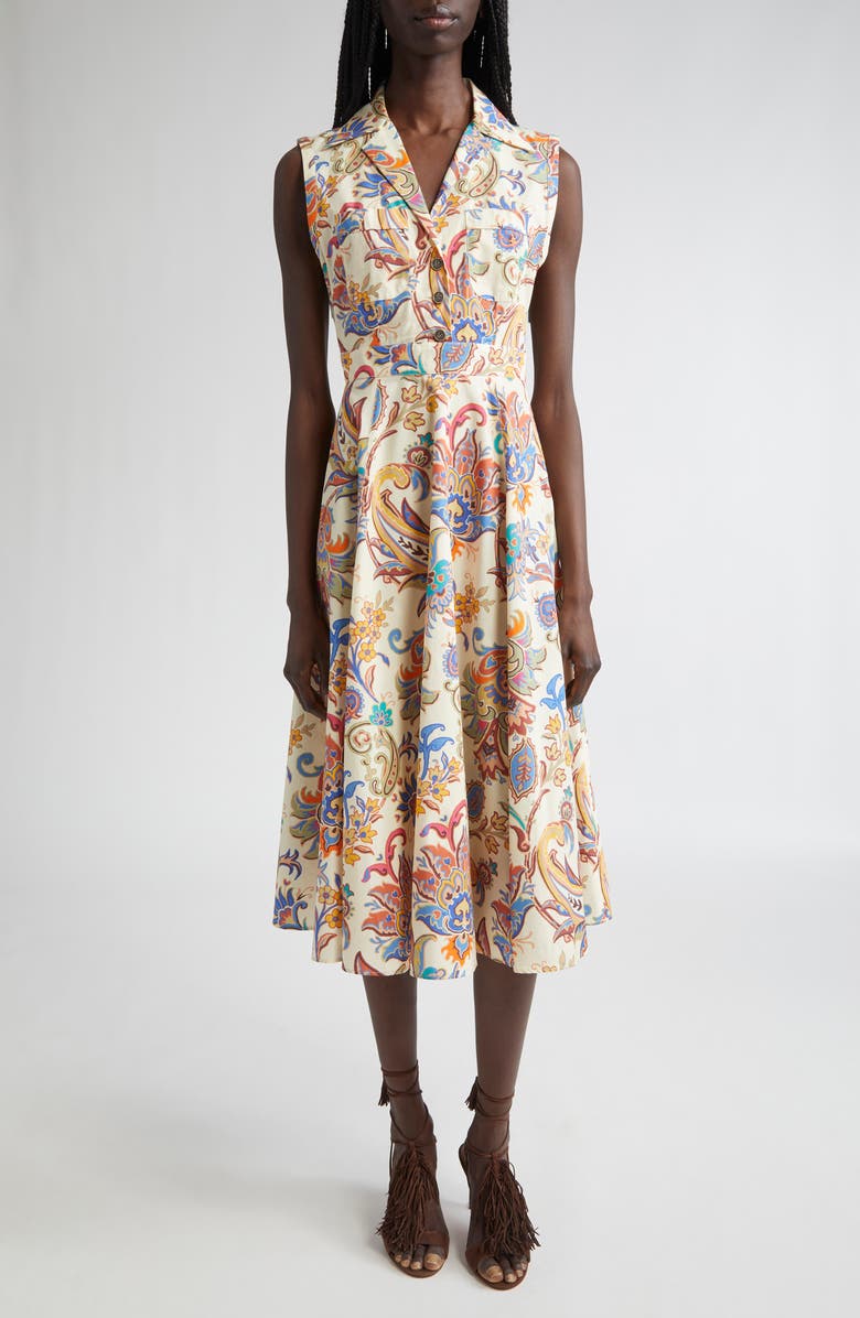 Etro Floral Print Cotton Poplin Shirtdress, Main, color, Stampa F.do Bianco