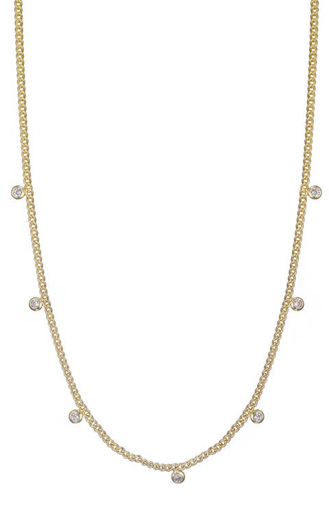 14K Gold Plated Cubic Zirconia Droplet Necklace