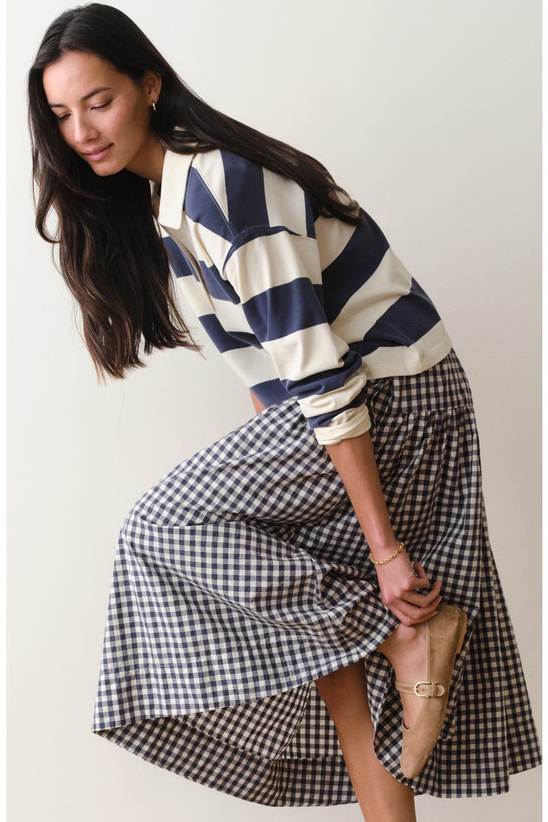 Gia Pima Cotton Gingham Skirt, Alternate, color, NAVY GINGHAM