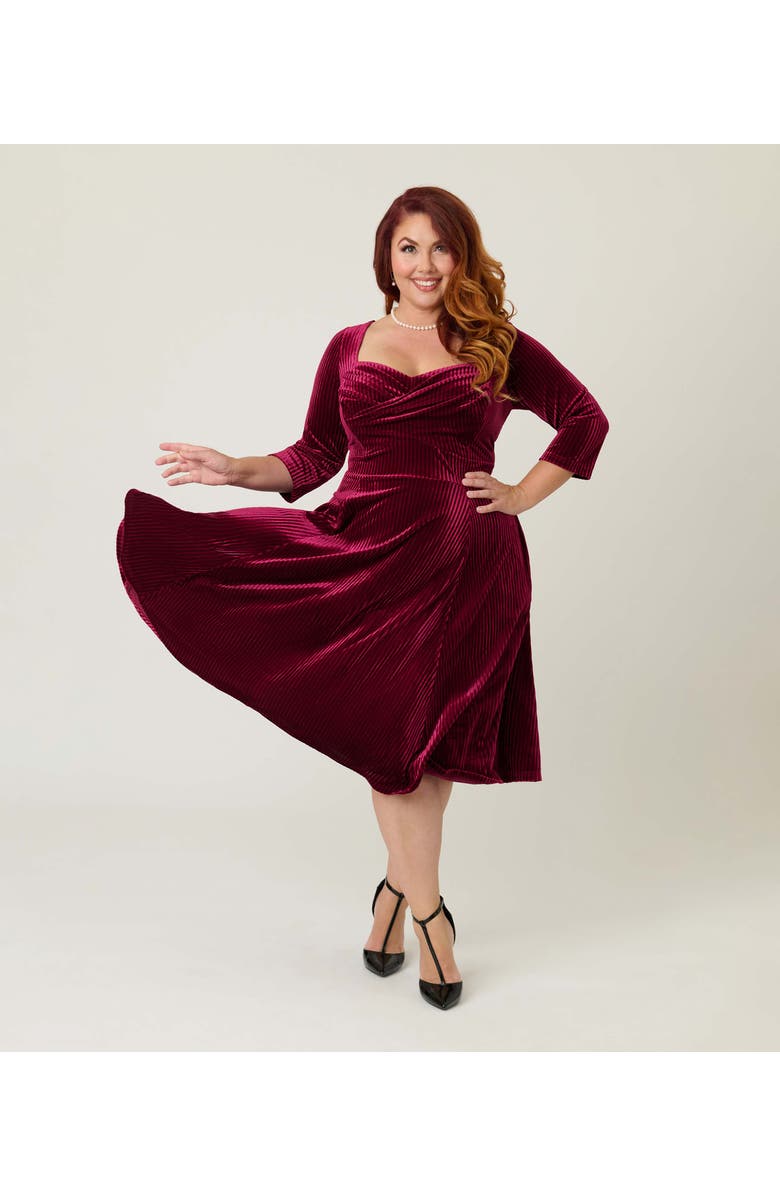 Unique Vintage Plus Size Pleated Bust Swing Dress, Main, color, Merlot