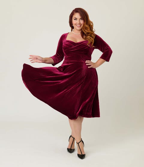 Plus Size Pleated Bust Swing Dress