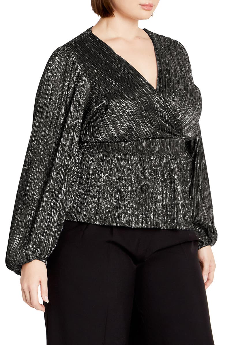 City Chic Lilian Metallic Wrap Front Top, Alternate, color, 