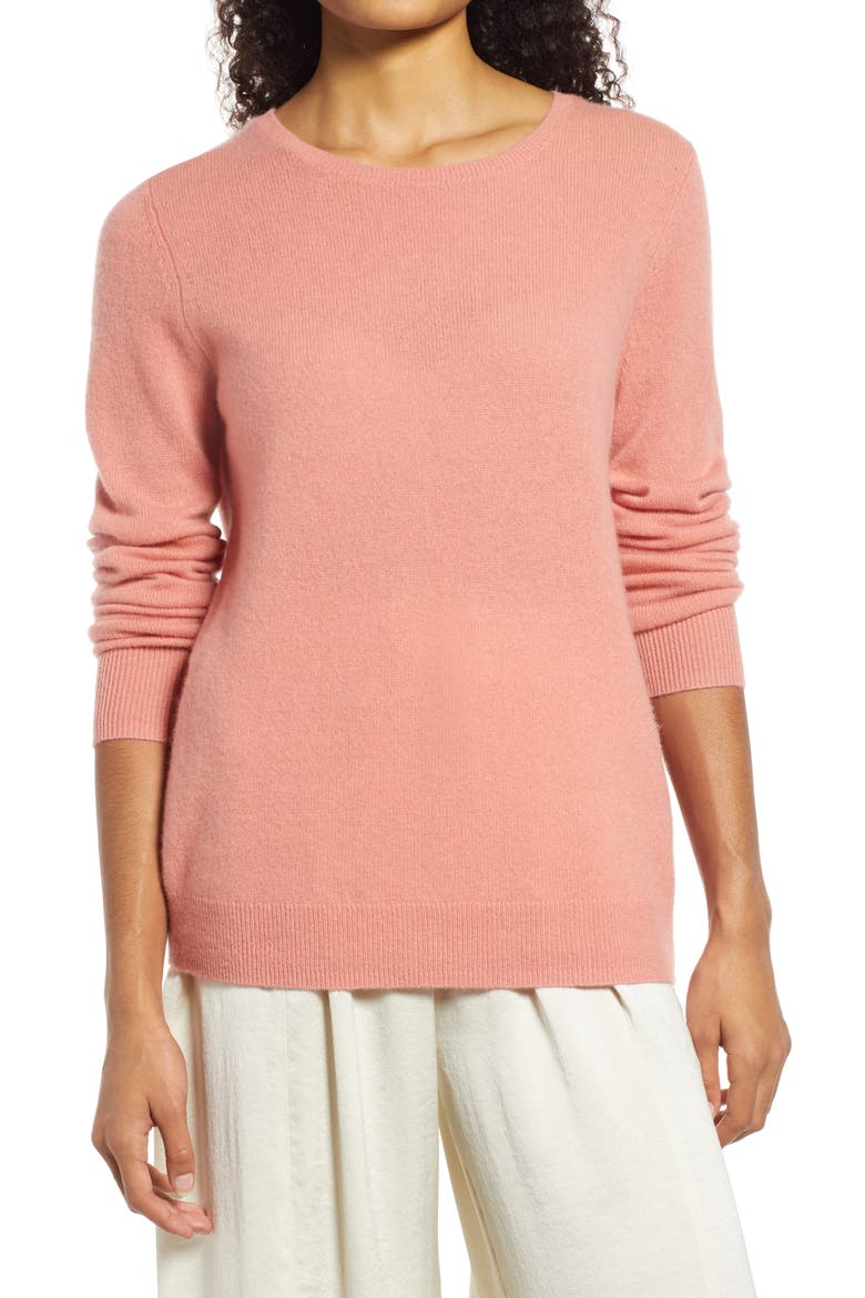 Cashmere Crewneck Sweater, Main, color, PINK DAWN