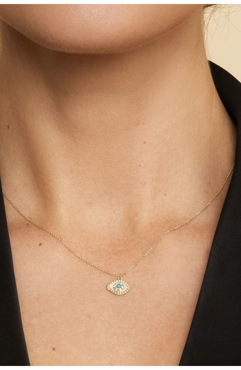 Oradina 14K Yellow Gold Evil Eye Pendant Charm, Alternate, color, Yellow Gold