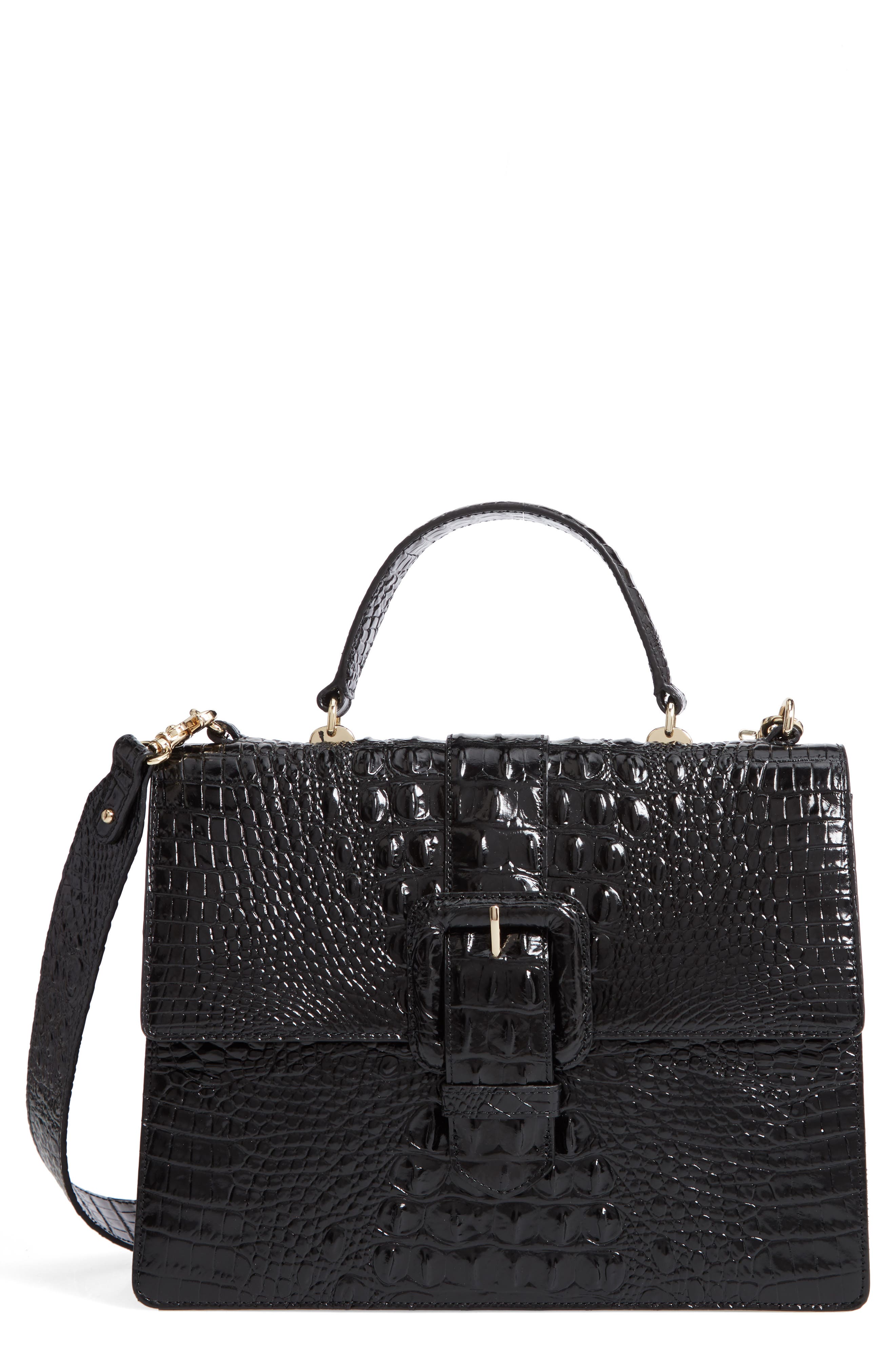 Brahmin Medium Francine Croc Embossed Leather Satchel, Main, color, 