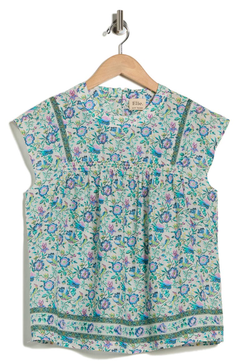 Crewneck Cap Sleeve Top, Alternate, color, BLUE PARROT FLORAL PRINT