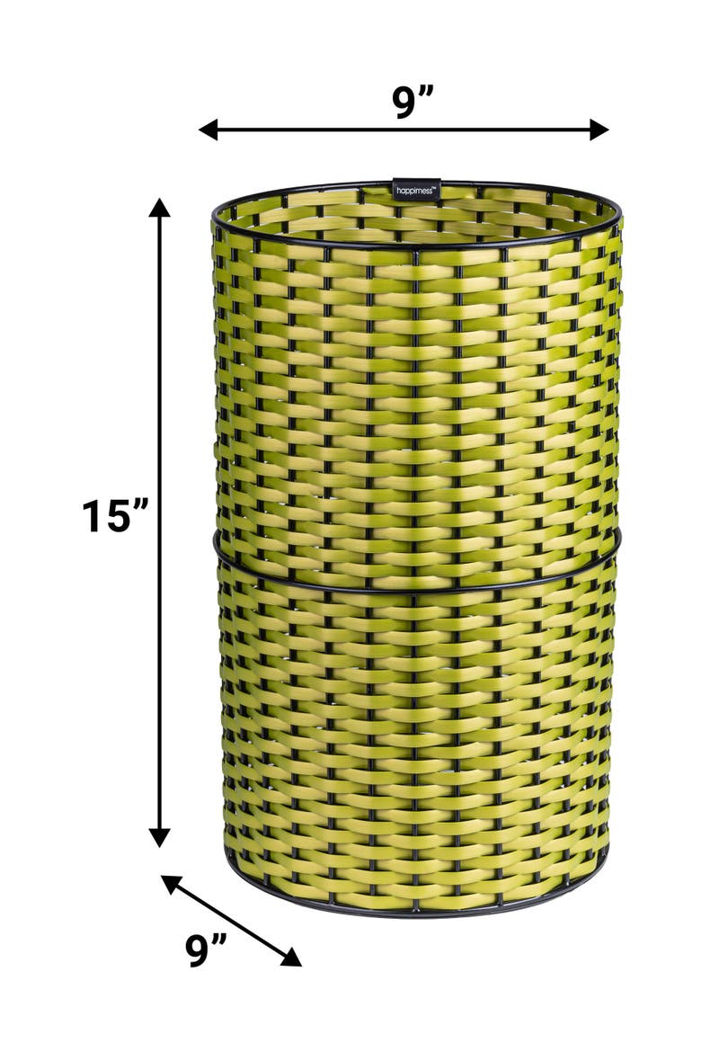 Cecil Modern Natural Wicker Cylinder Waste Basket, Alternate, color, Pear Green/Black