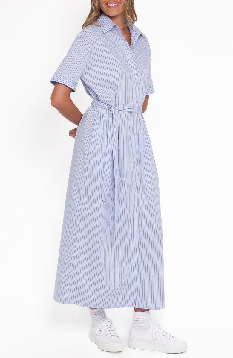 Petal & Pup Morrison Short Sleeve Shirtdress, Alternate, color, Blue Brown Stripe