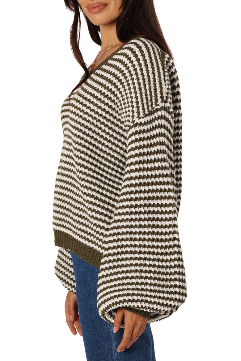 Becca Stripe One-Shoulder Sweater, Alternate, color, OLIVE