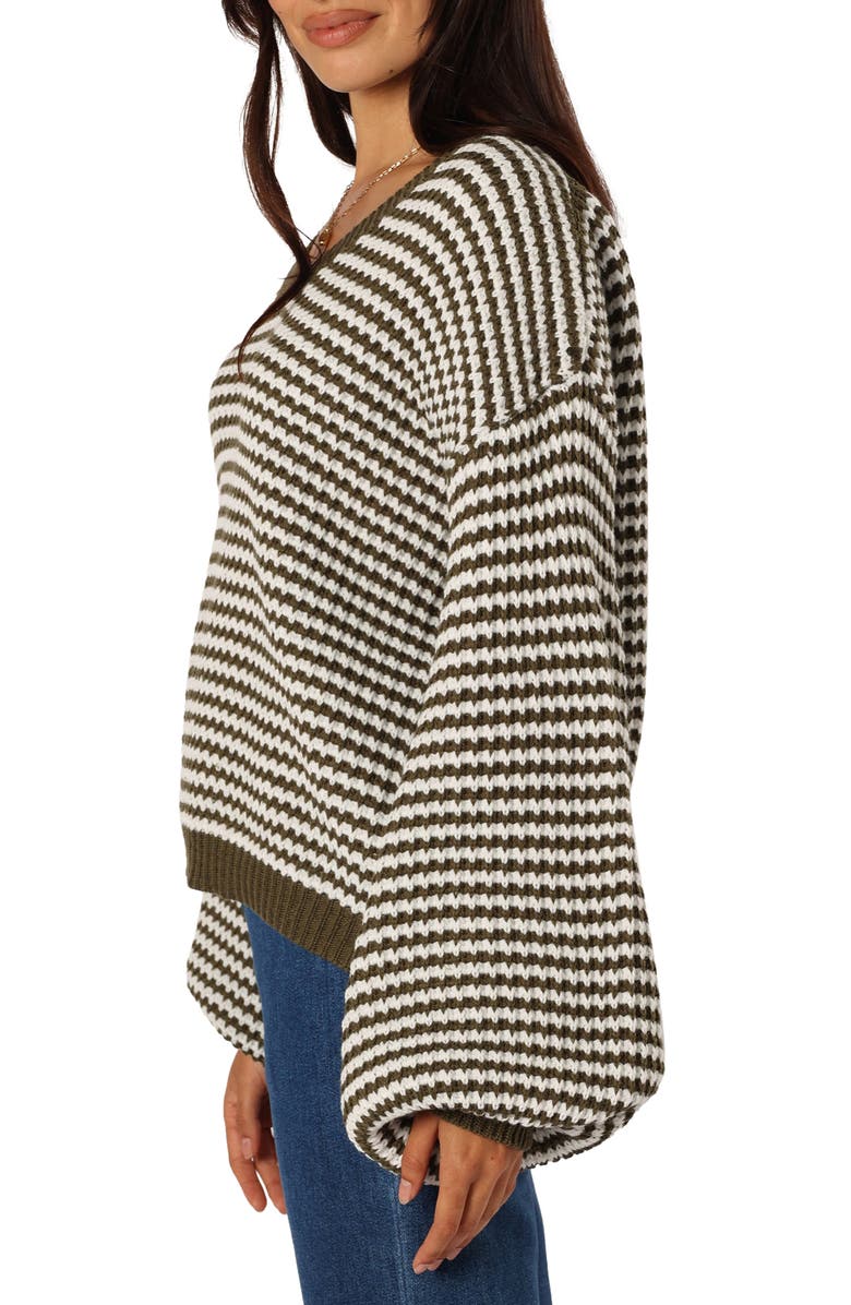 Petal & Pup Becca Stripe One-Shoulder Sweater, Alternate, color, Olive