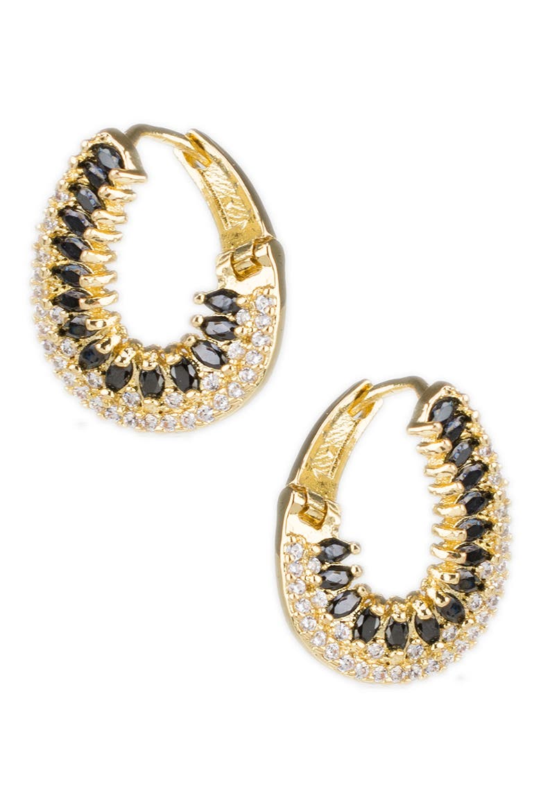Black Marquise CZ & White Pave CZ Hoop Earrings, Main, color, BLACK/GOLD