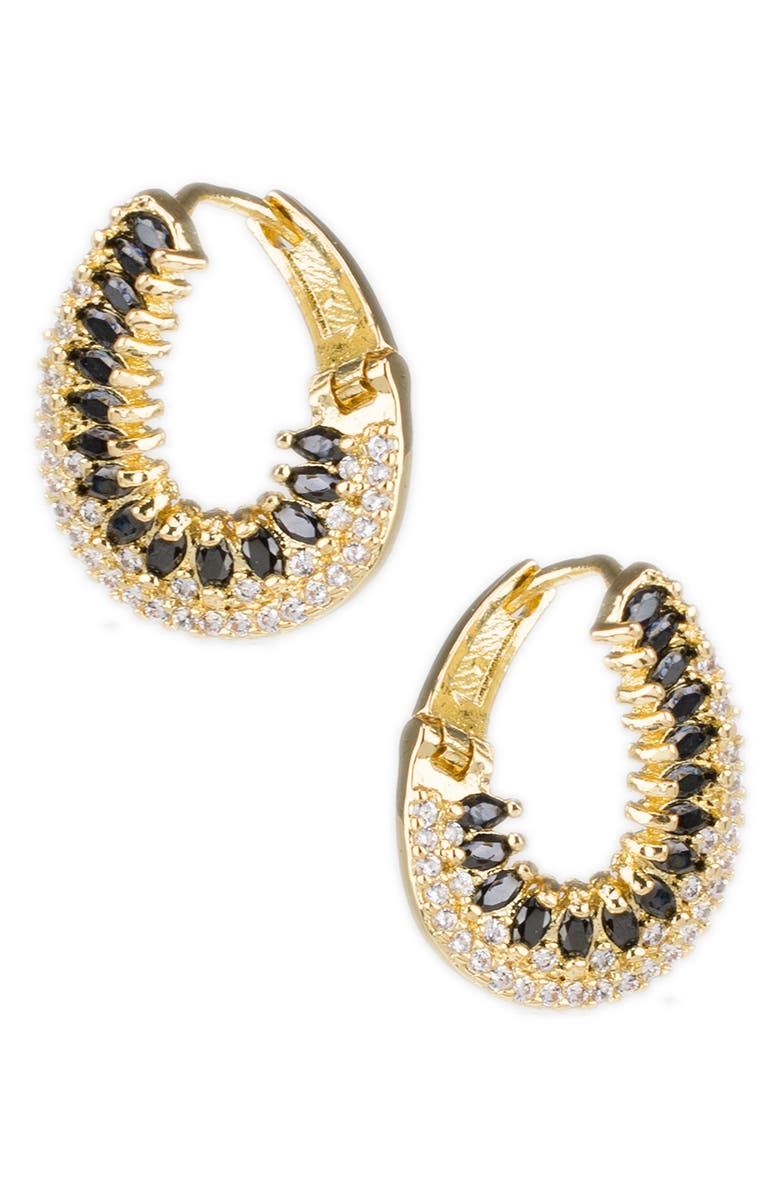 CZ by Kenneth Jay Lane Black Marquise CZ & White Pave CZ Hoop Earrings, Main, color, 