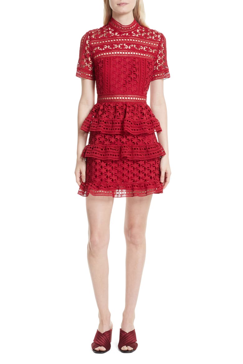 Ruffle Star Lace Dress, Main, color, RED
