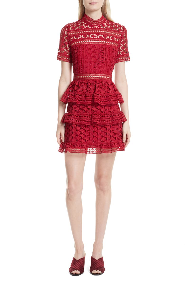 Self-Portrait Ruffle Star Lace Dress, Main, color, 