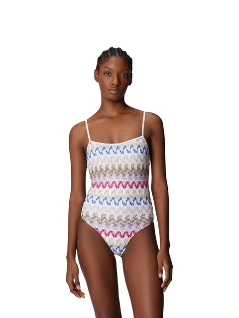 One-piece Swimsuit In Lamé Viscose Lace