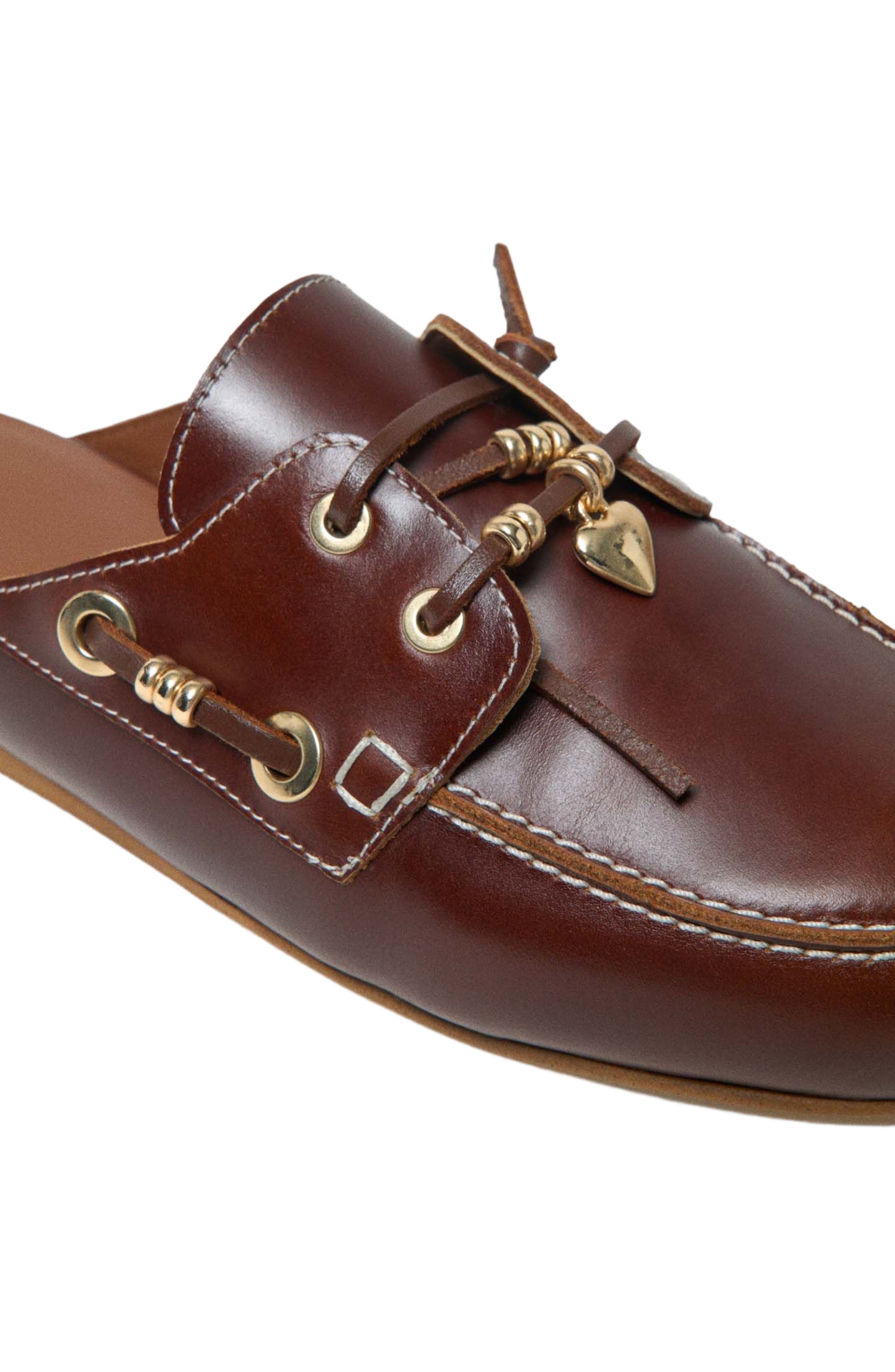 maje Leather boat mules, Alternate, color, Cognac Brown