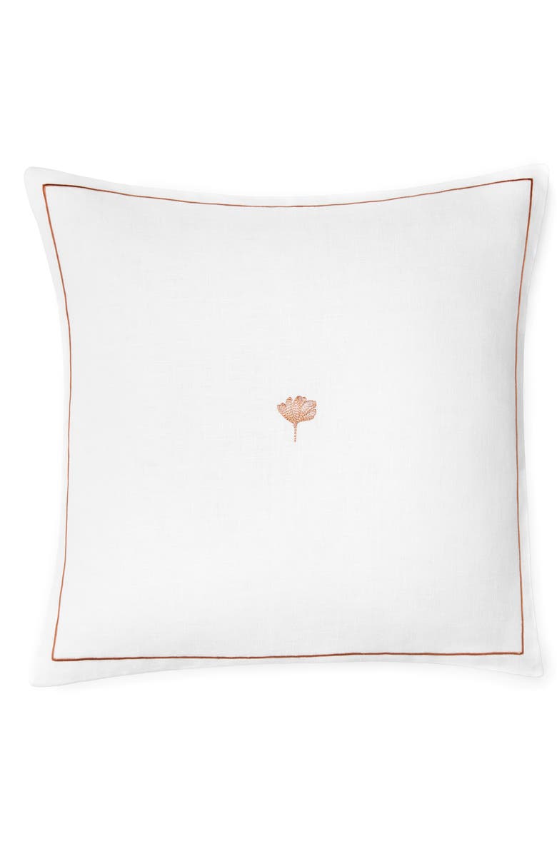 SFERRA Ginkgo Embroidered Linen Accent Pillow, Main, color, White/ Russet