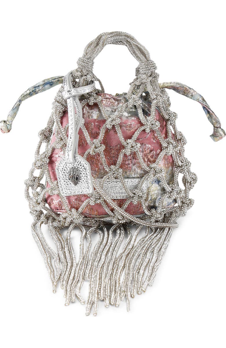 Kurt Geiger London Mini Macramé Crystal Drawstring Bag, Main, color, Open Grey