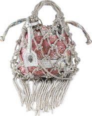 Kurt Geiger London Mini Macramé Crystal Drawstring Bag