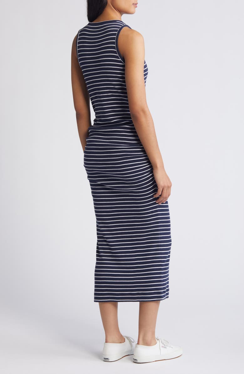 Caslon<sup>®</sup> Ruched Tank Midi Dress, Alternate, color, Navy- White Northshore Stripe