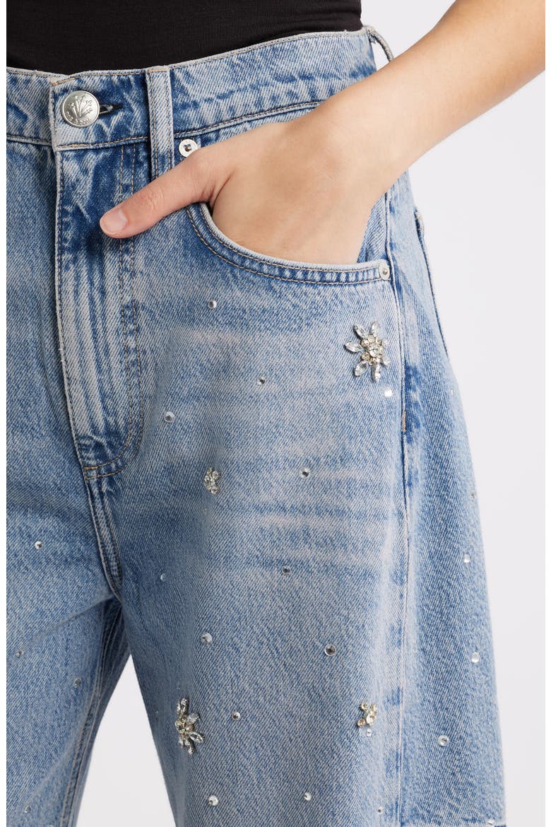 Charlie Flower Crystal High Waist Ankle Barrel Jeans, Alternate, color, BAND JEWEL