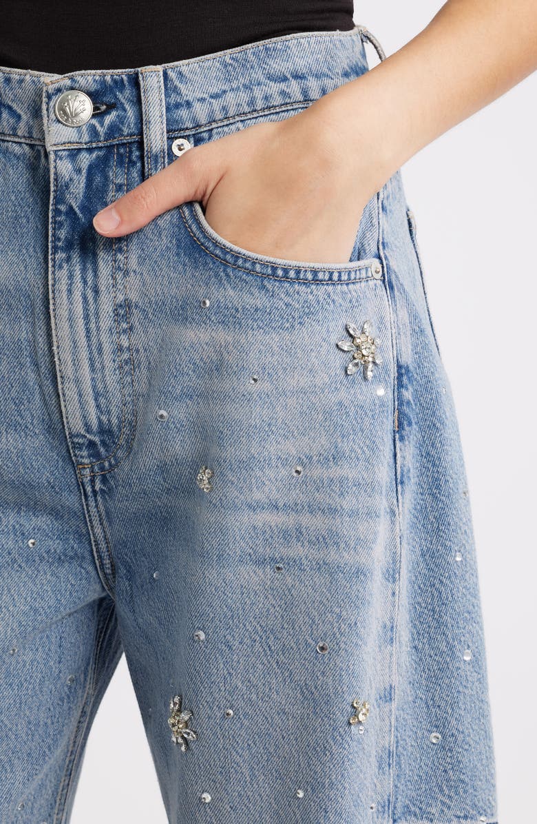 rag & bone Charlie Flower Crystal High Waist Ankle Barrel Jeans, Alternate, color, Band Jewel