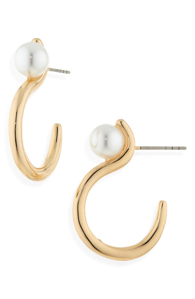 NORDSTROM RACK Faux Pearl Hoop Earrings, Main, color, 