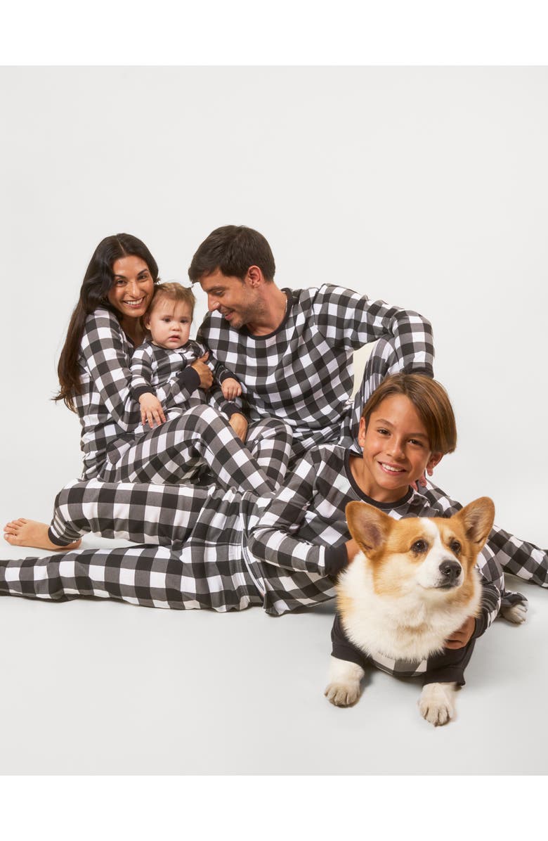 Leveret Kids Footed Plaid Cotton Matching Family Holiday Pajamas, Alternate, color, Plaid Black & White