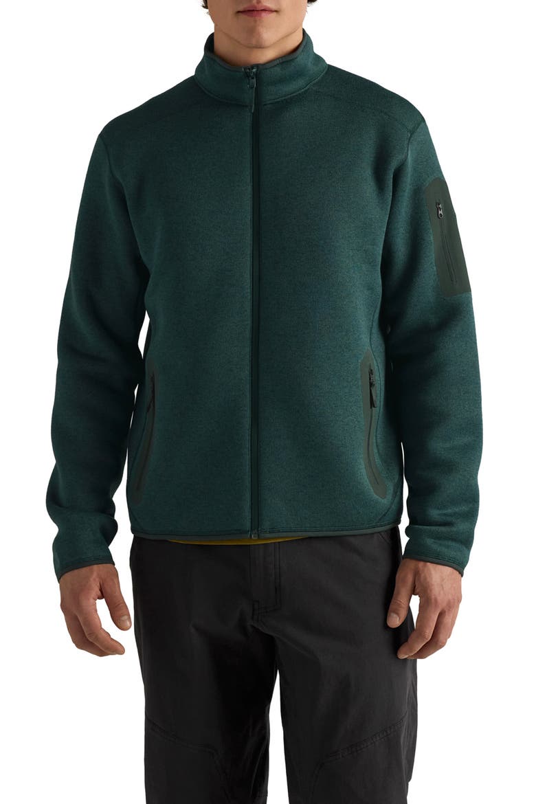 Covert Full Zip Fleece Cardigan, Main, color, DARK JADE HEATHER