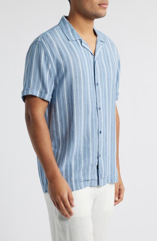 Rails Cayman Relaxed Fit Short Sleeve Linen Camp Shirt In Coastal Blue Stripe