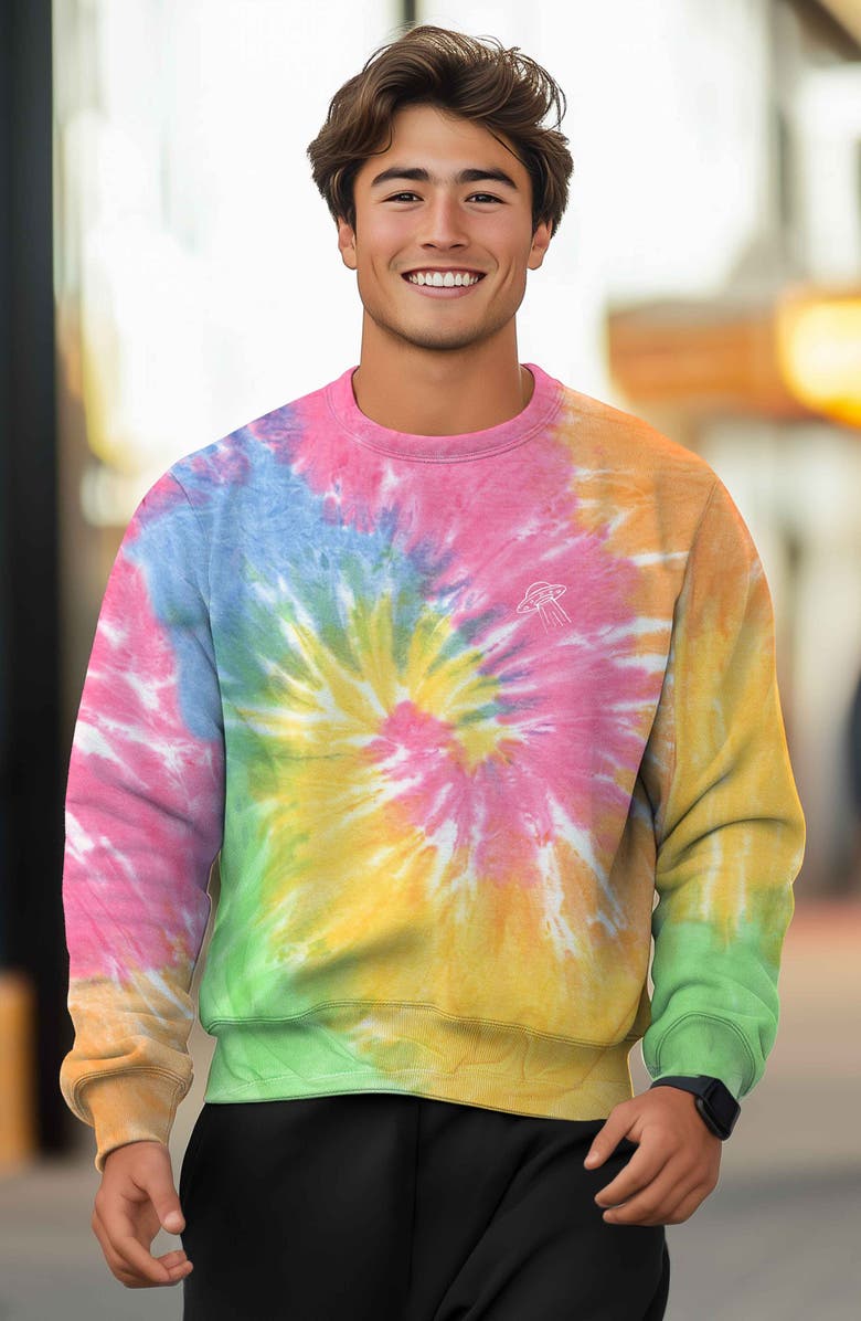 Dalix UFO Tie Dye Crewneck Sweatshirt, Alternate, color, Tie Dye Rainbow