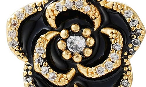 Adornia Cubic Zirconia Black Enamel Floral Stud Earrings In Black
