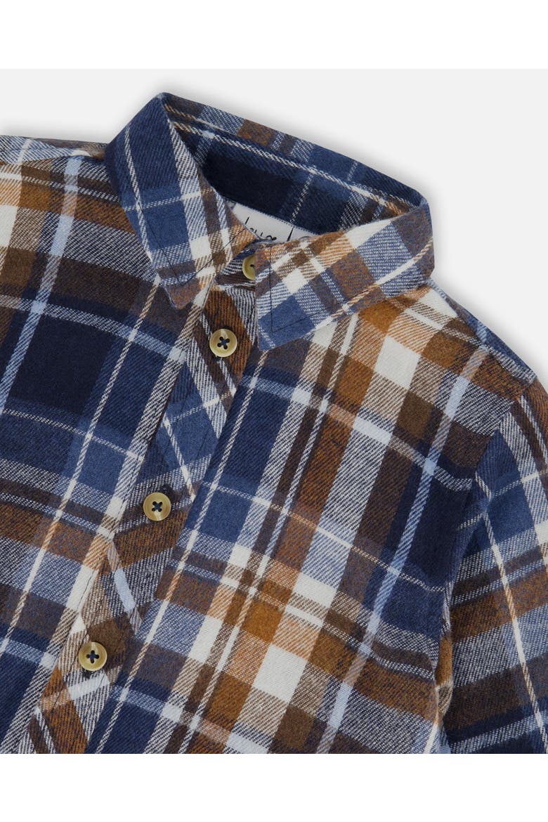 Boy's Long Sleeve Button Down Shirt Plaid Blue And Hazel, Alternate, color, Plaid Blue & Brown