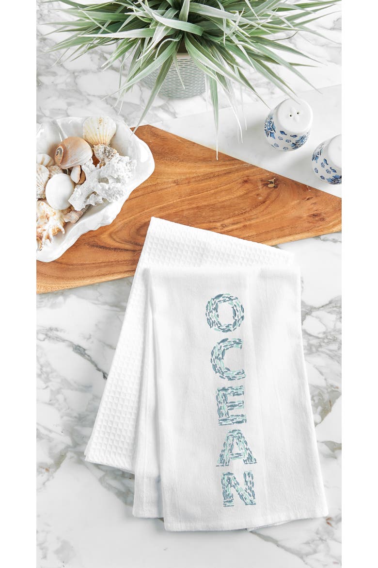 "Ocean" 100% Cotton Flour Sack Dishtowel, Alternate, color, Blue