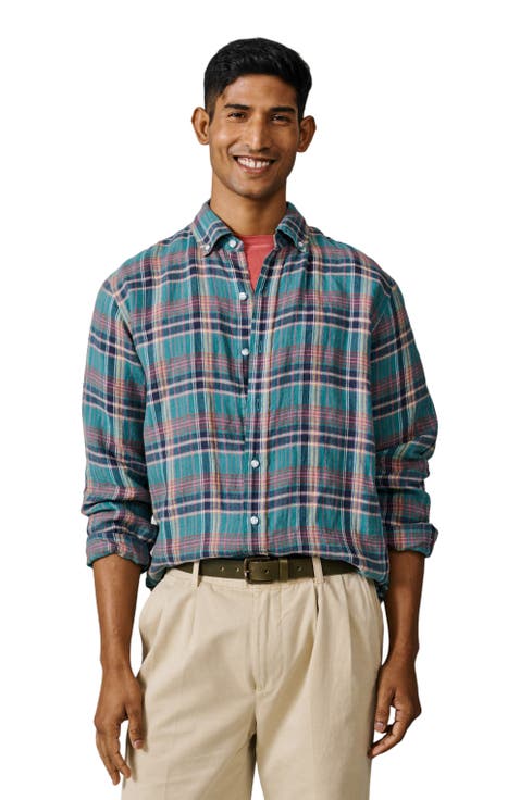 Croyland Madras Button-Down Linen Shirt